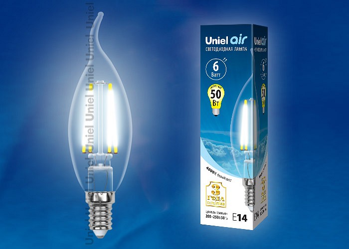 Лампа светодиодная Uniel Air LED-CW35-6W/NW/E14/CL GLA01TR картон