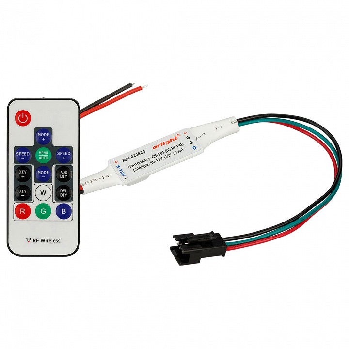 Контроллер-регулятор цвета RGBW с пультом ДУ Arlight CS-SPI CS-SPI-RC-RF14B (2048pix, 5-12V, ПДУ 14 кн)