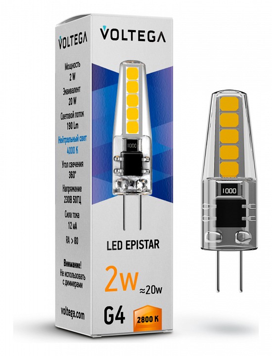 Лампа светодиодная Voltega Simple G4 2.2Вт 2800K VG9-K1G4warm2W